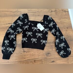 Marshalls Black Knit Top with White Bow Design